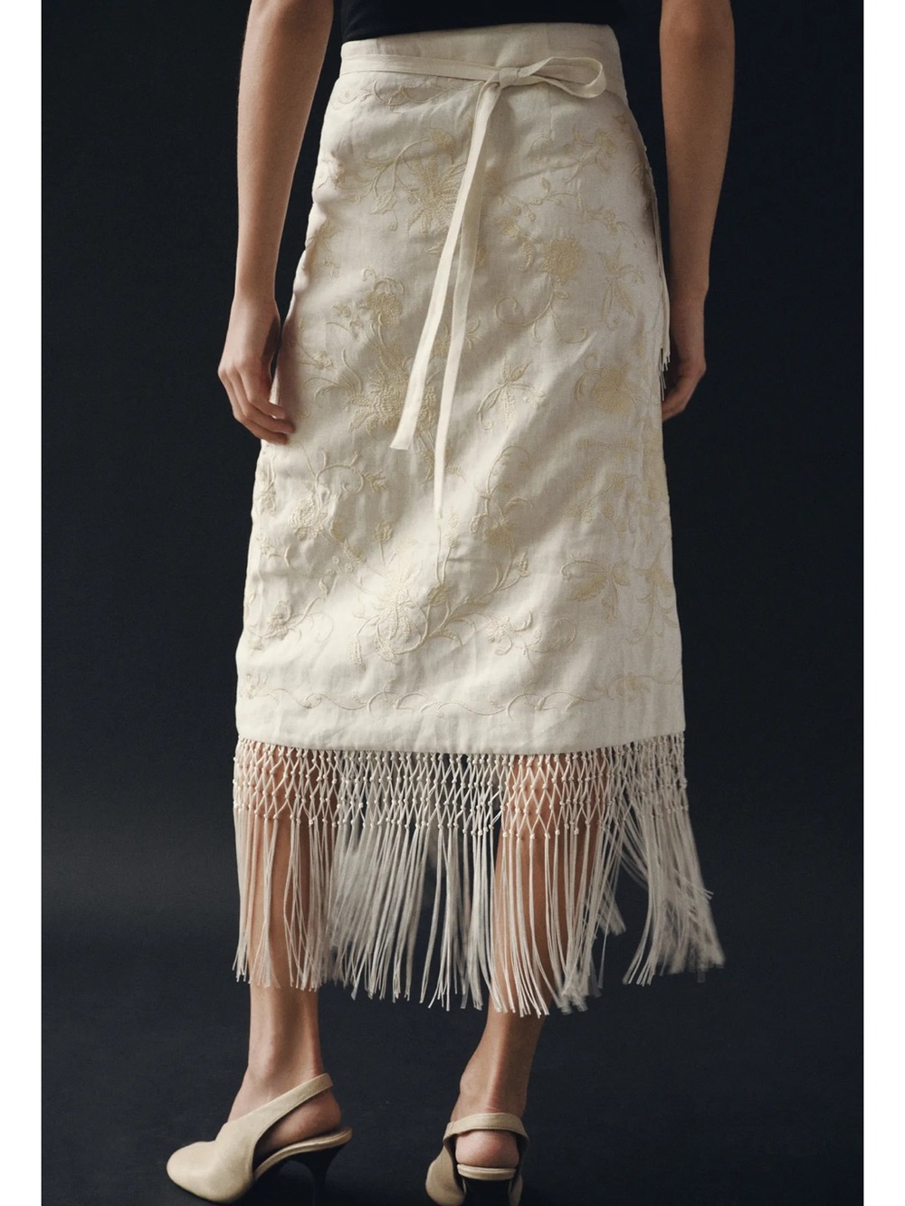 Zara ZW COLLECTION 100% LINEN EMBROIDERED MIDI SKIRT - Picture 4 of 11